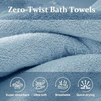 COZYART Luxury Bath Towels 4 PCS, 650 GSM Turkish Cotton, Pink+Light Blue