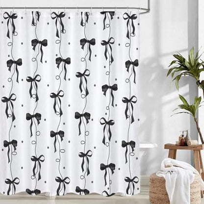 Black Bow Shower Curtain for Bathroom, Teen Girls Theme, 72x72 Inches