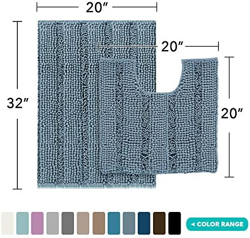 2 Piece Bathroom Rug Set with Toilet Mat, Soft Absorbent Chenille, Non-Slip