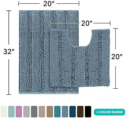 2 Piece Bathroom Rug Set with Toilet Mat, Soft Absorbent Chenille, Non-Slip
