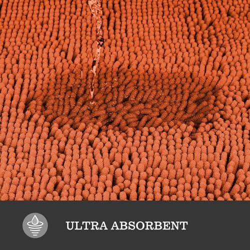Yeaban Chenille Burnt Orange Bathroom Rug 17"x24", Non-Slip Rubber Backing