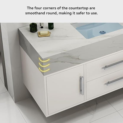 Bathroom Vanity with Sink 39.5" Floating Bathroom Vanity Sintered Stone Modern Bathroom Vanity Set, White (Wall Mounted, Silver Handle)