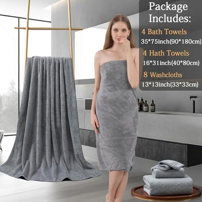 Ycosy 8 Piece Towel Set,2 Bath Sheet,2 Hand Towels and 4 Washcloths,Soft Extra Large Microfiber Towel Set,Oversized Highly Absorbent Quick Dry Towel Collection for Bathroom,Hotel,Spa-Gray