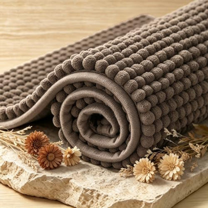 SUBRTEX Bathroom Rugs, U Shaped Chenille Bath Rug 24" x 20" Soft Short Plush Bath Mat Soft Shower Mat Water Absorbent Shower Mat Quick Dry Machine Washable, Brown