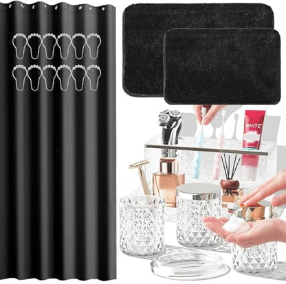 Bathroom Accessories Set - 20PCS Glass Bathroom Set with Shower Curtain and Rugs, Soap Dispenser, Soap Dish, Cup, Qtip Jar, Toothbrush Holder, Stylish & Functional Bath Decor for Home, Apartment