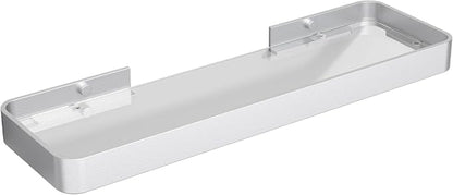 16-Inch Wall Shelf, Clear Tempered Glass with Matte Silver Aluminum Frame – Sleek Floating Bathroom Organizer