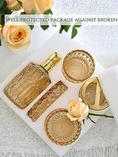 LaMarriti Clear Gold Bathroom Accessorries Set, 5Pcs Glass Bathroom Set