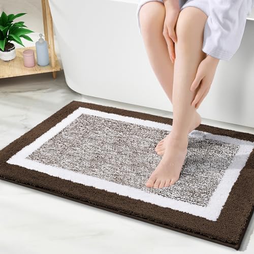 OLANLY Bathroom Rugs 30x20, Soft Absorbent Microfiber Bath Rugs, Brown