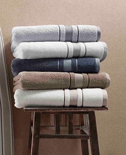 Bath Towels Set for Bathroom – Luxury 6-Piece Cotton Towels, Soft Absorbent & Quick Dry, 600 GSM Bath Towels for Bathroom, Hotel Spa Quality (White/Brown, 6- Bath Towel Set)