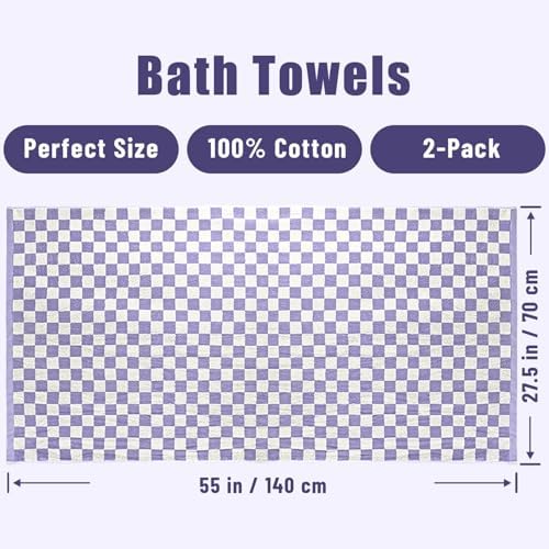 Checkered Bath Towels Set of 4 - Cotton Towels for Bathroom, Beach, Pool