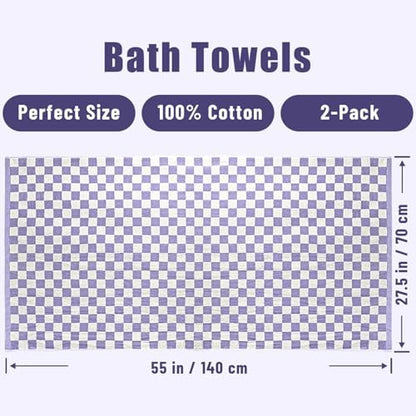 Checkered Bath Towels Set of 4 - Cotton Towels for Bathroom, Beach, Pool