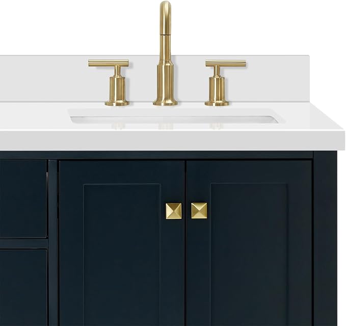 Beckford 66" Midnight Blue Double Bathroom Vanity with Sink, 1.5" Pure White Quartz Countertop, Rectangular Undermount Sinks, 4 Soft Closing Doors, 6 Full Extension Dovetail Drawers