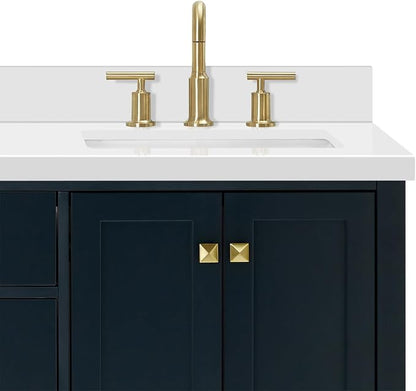 Beckford 66" Midnight Blue Double Bathroom Vanity with Sink, 1.5" Pure White Quartz Countertop, Rectangular Undermount Sinks, 4 Soft Closing Doors, 6 Full Extension Dovetail Drawers