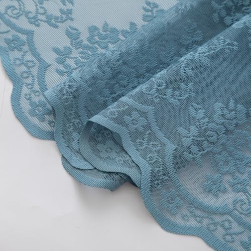 TUDECO Slate Blue Lace Shower Curtain with Valance, 72x72 Inch, 1 Panel
