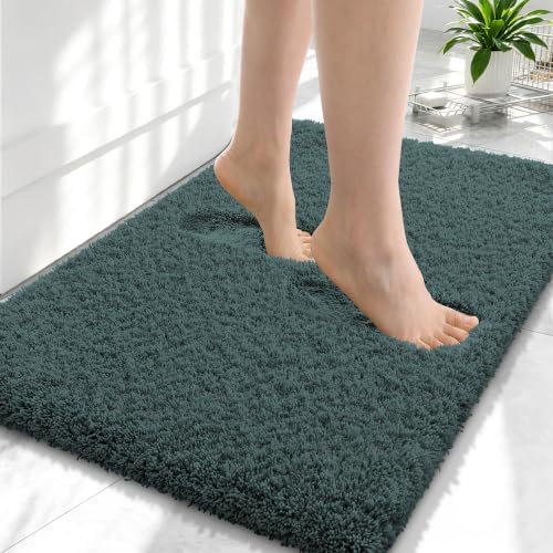 OLANLY Microfiber Small Bathroom Rugs 24x16, Soft Bath Mat, Blackish Green