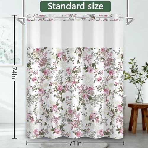 No Hook Shower Curtain with Snap in Liner 71x74 Inch