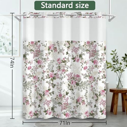 No Hook Shower Curtain with Snap in Liner 71x74 Inch