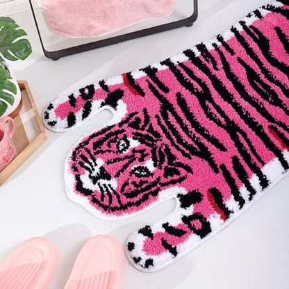 Panstar Pink Tiger Bath Mat for Bathroom, Cute Pink Tiger Cartoon Bath Mats Non Slip Animal Shaped Absorbent Bathtub Rug Bathroom Plush Shower Rugs