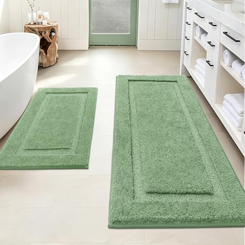 SHACOS Soft Microfiber Bathroom Rugs Set of 2 Pieces, Sage Green