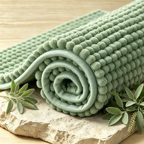 SUBRTEX Bathroom Rugs, 24" x 36" Chenille Bath Rug Soft Short Plush Bath Mat Soft Shower Mat Water Absorbent Shower Mat Quick Dry Machine Washable, Sage Green