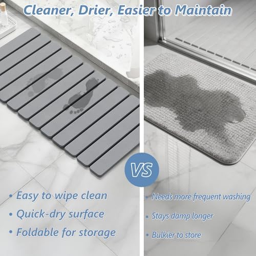 AWW Foldable Stone Bath Mat, Diatomaceous, 31.5"x15.7", Grey