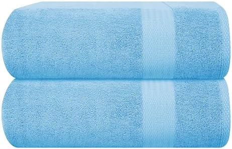GLAMBURG Premium Cotton Oversized 2 Pack Bath Sheet 35x70-100% Pure Cotton - Ideal for Everyday use - Ultra Soft & Highly Absorbent - Machine Washable - Sky Blue