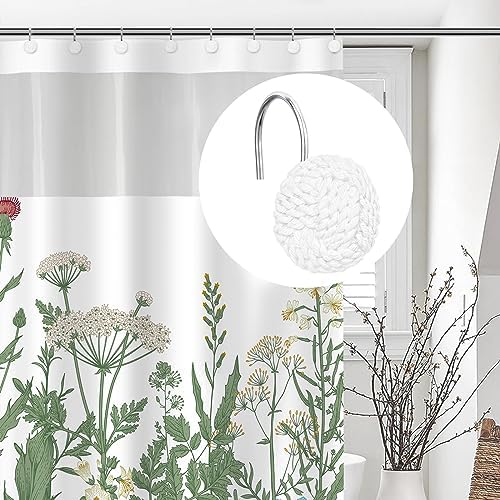 Sunlit Boho Knots Shower Curtain Hooks, Home Decorative White Shower Curtain Rings for Bathroom, Seaside Nautical Shower Curtain Hangers Bathroom Accessories, Set of 12