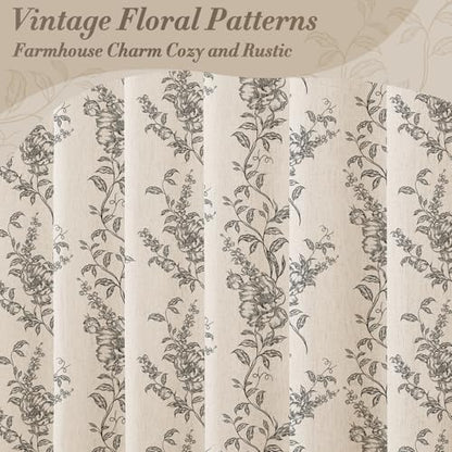 Black Linen Farmhouse Shower Curtain, Boho Floral Bathroom 72x78