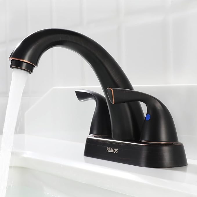 PARLOS Two-Handle Bathroom Sink Faucet with Metal Drain Assembly and Supply Hose Lead-Free cUPC Mixer Double Handle Tap Deck Mounted Oil Rubbed Bronze, 13597