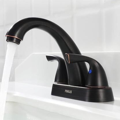 PARLOS Two-Handle Bathroom Sink Faucet with Metal Drain Assembly and Supply Hose Lead-Free cUPC Mixer Double Handle Tap Deck Mounted Oil Rubbed Bronze, 13597
