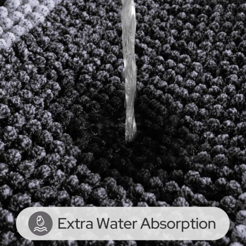 HOMEIDEAS Black Bathroom Rugs Set of 2, Striped Chenille, 20"x32"+17"x24"