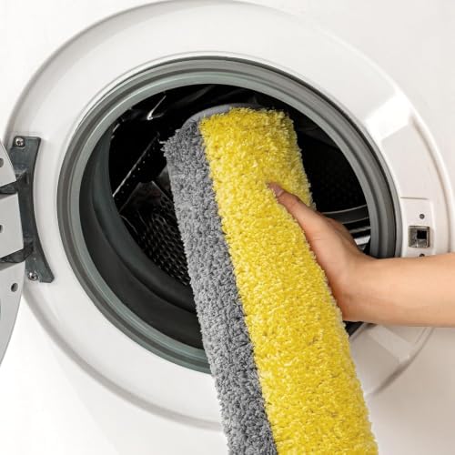 MIULEE Yellow Grey Bathroom Rug 16 * 48 Inch, Soft Thick Microfiber Striped Bath Mat, Non Slip Fluffy Plush Machine Washable Quick Dry for Bathroom Decor, Floor Tub and Shower
