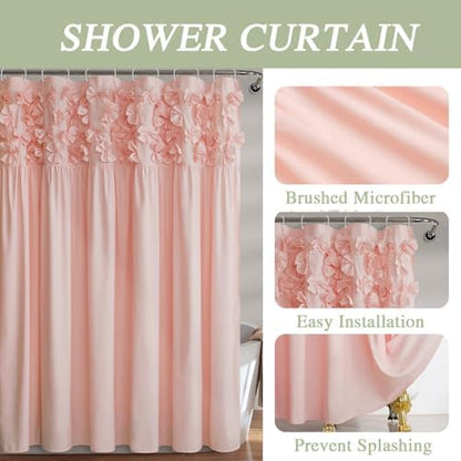 Handmade Bow Tie Shower Curtain, Peach Pink, 72 x 72 in