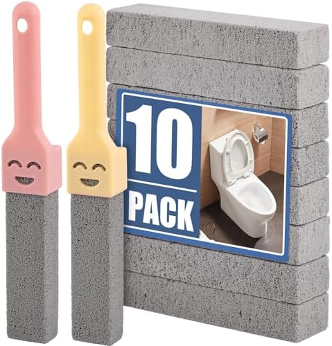 Navona 10 Pack Pumice Stone Scouring Sticks with 2 Universal Handles, Grey Pumice Stone Cleaner for Cleaning Toilets, Bathrooms, Kitchens, Spas and Pools