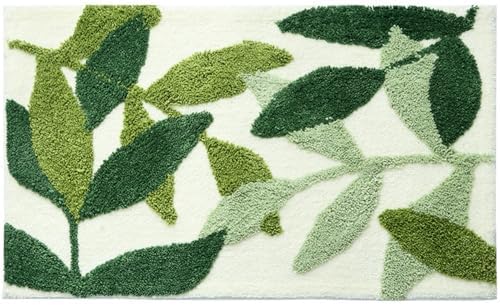Green Leaves Bath Mats Bathroom Rugs Non-Slip Soft Microfiber Absorbent Machine Washable Entrance Doormat Boho Carpet for Bathroom Floor Tub Shower 17.5 X 25.5 Inches