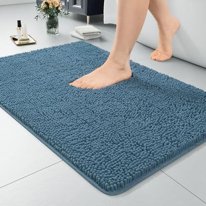 LOCHAS Luxury Bathroom Rug Shaggy Bath Mat 24 x 36 Inch, Denim Blue