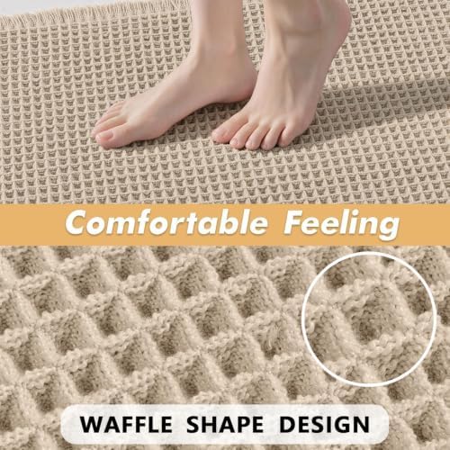MIULEE Set of 2 Waffle Bathroom Rugs Pale Beige Bath Mat 17"x24"+18"x30"