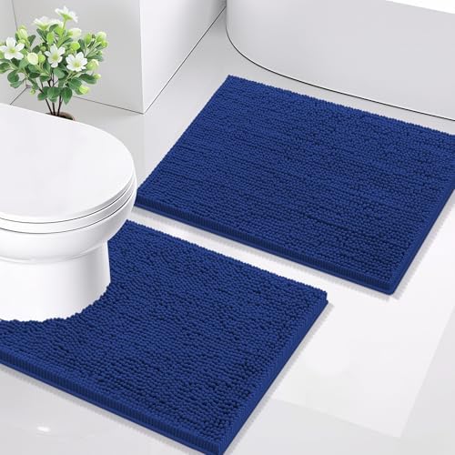 Smiry Bathroom Rugs Sets 2 Piece (24x16+ U Shape 24x20, Royal Blue)
