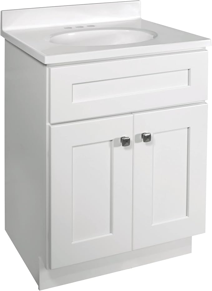 Design House Brookings Bathroom Vanity, 24", White | Adjustable Hinges, Freestanding, Contemporary/Modern, Wood, Bath, 586925