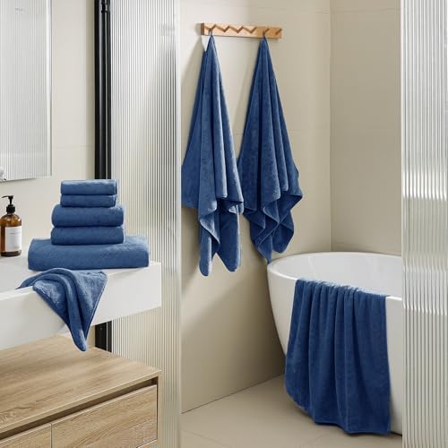 Hailea Luxury Bath Towels Set - 12 Piece (4 Large Bath Towels,4 Hand Towels,4 Washcloths), 100% Microfiber,Extra Absorbent Super Soft & Quick Dry,Complete Family Pack for Bathroom Gym Pool,Navy