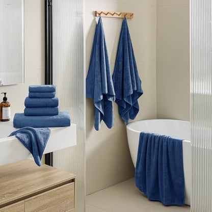 Hailea Luxury Bath Towels Set - 12 Piece (4 Large Bath Towels,4 Hand Towels,4 Washcloths), 100% Microfiber,Extra Absorbent Super Soft & Quick Dry,Complete Family Pack for Bathroom Gym Pool,Navy