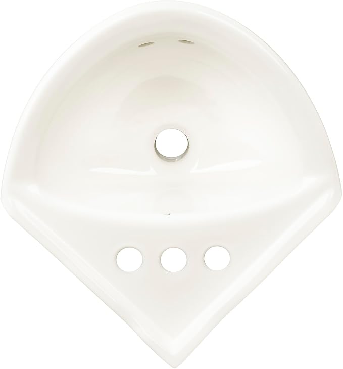 Biscuit Ceramic Wall Hung Corner Sink, Wall Mounted Bathroom Sink w/Concealed Round Overflow 16.5" x 15" Modern Small Sink w/ 4" Faucet Hole Spread