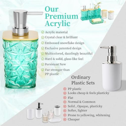 Bathroom Accessories Set, 7 Pcs Teal Bathroom Set, Acrylic Soap Dispenser and Toothbrush Holder Set, Qtip Holder Set, Bathroom Sink Set, Gift for Home Apartment