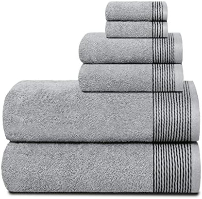 Belizzi Home 100% Cotton Ultra Soft 6 Pack Towel Set, Contains 2 Bath Towels 28x55 inchs, 2 Hand Towels 16x24 inchs & 2 Washcloths 12x12 inchs, Compact Lightweight & Highly Absorbant - Light Grey