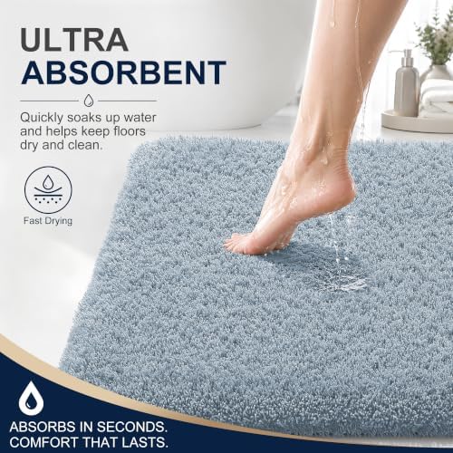 OLANLY Microfiber Bathroom Runner Rugs 47x17, Soft Bath Mat, Airy Blue