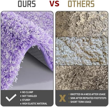 Yimobra Bathroom Rugs Non Slip Washable, Ultra Soft and Water Absorbent Bath Mats, Plush Fluffy Shower Mat Outside, Microfiber Thick Matts for Bathroom Floor/Sink, 24X17, Purple and White