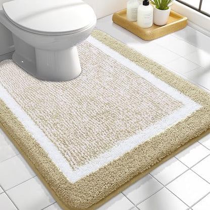 OLANLY Toilet Rugs U-Shaped 24x20, Absorbent Microfiber Bath Mat, Beige