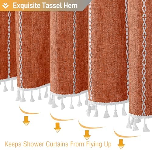 BTTN Burnt Orange Boho Farmhouse Linen Heavy Duty Shower Curtain Set, 72x72