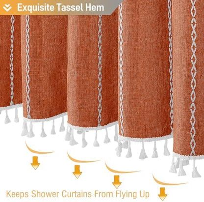 BTTN Burnt Orange Boho Farmhouse Linen Heavy Duty Shower Curtain Set, 72x72
