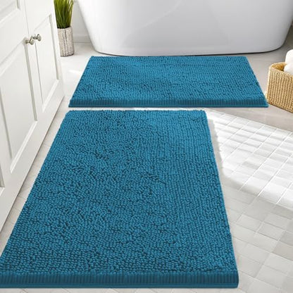Smiry Chenille Bathroom Rugs Sets 2 Piece (30x20+24x16, Peacock Blue)
